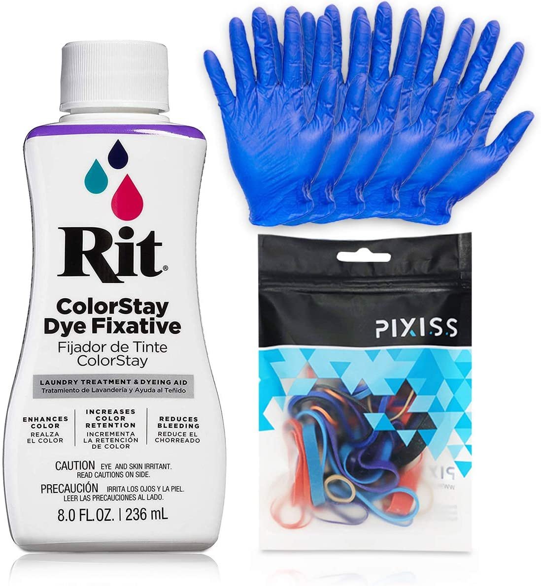 Gras Art Bundles Rit Dye ColorStay Dye Fixative 8oz Pixiss Tie Dye Accessories Bundle with Rubber Bands Gloves Funnel and Squeeze Bottle