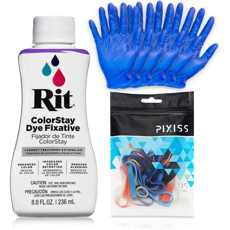 Rit Dye Liquid Fixative All-Purpose Dye (8oz) - Pixiss Tie Dye Kit and  Accessories Set Bundle with Rubber Bands, Gloves, Funnel and Squeeze Bottle  