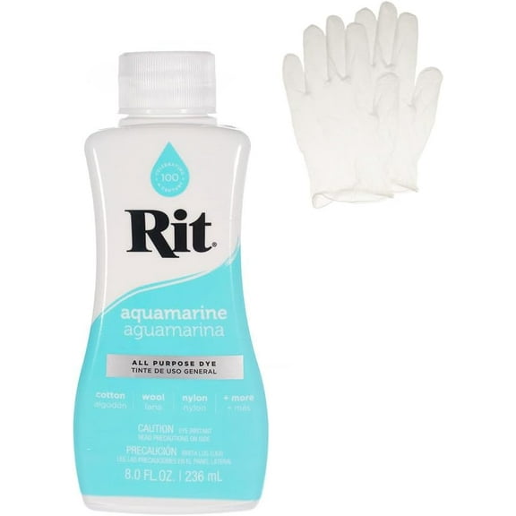 Rit Dye  Liquid Fabric Dye for Crafting, Clothing, and Dcor  8 oz. Bottle  Aquamarine (Gloves Included)