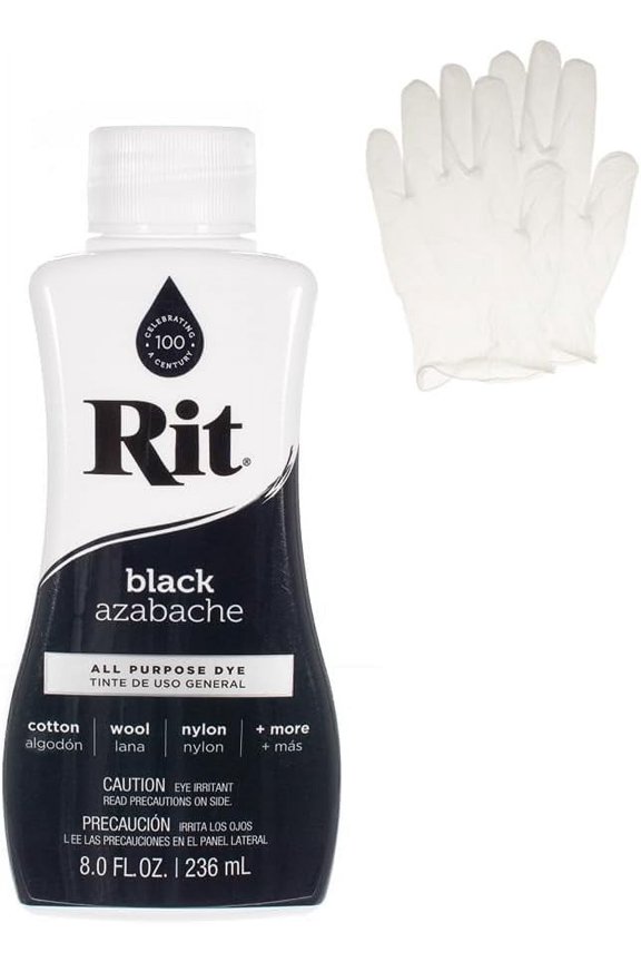 Rit Dye Liquid Fabric Dye for Crafting, Clothing, and Dcor 8 oz. Bottle Black (Gloves Included)