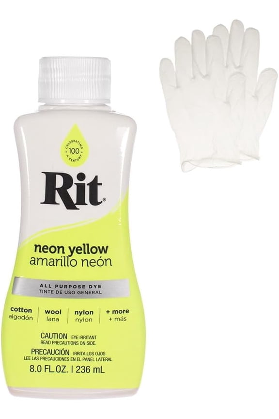 Dye – Liquid Fabric Dye for Crafting, Clothing, and Décor – 8 oz. Bottle – Neon Yellow (Gloves Included)