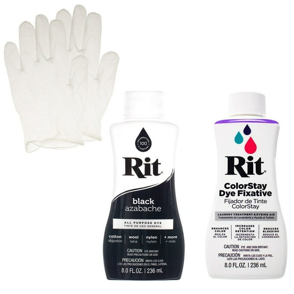 Rit Liquid Dye with ColorStay Fixative Bundle – All in One Kit with Gloves to Reduce Color Bleed (Black)