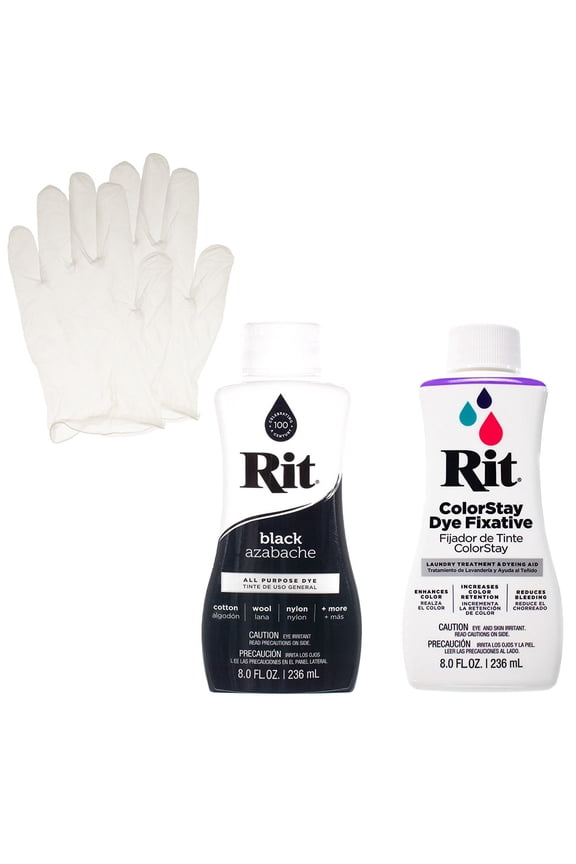 Rit Liquid Dye with ColorStay Fixative Bundle – All in One Kit with Gloves to Reduce Color Bleed (Black)