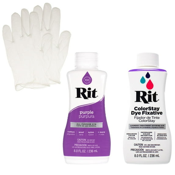 Rit Liquid Dye with ColorStay Fixative Bundle – All in One Kit with Gloves to Reduce Color Bleed (Purple)