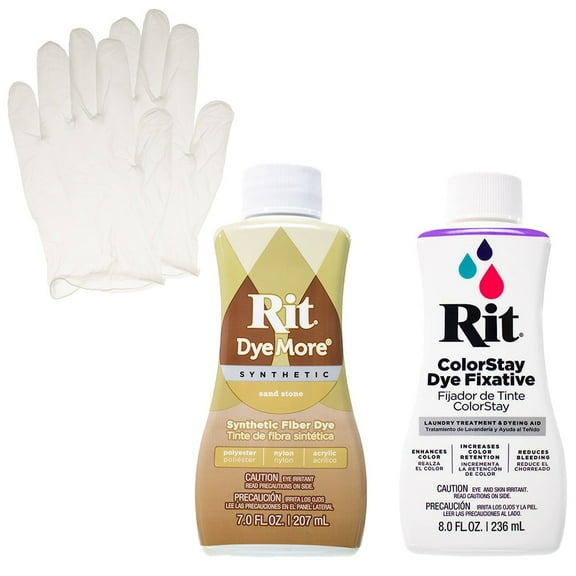 Rit Synthetic Liquid Dye with ColorStay Fixative Bundle – All in One Kit with Gloves to Reduce Color Bleed