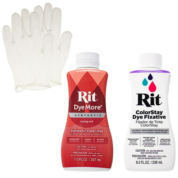 Rit Synthetic Liquid Dye with ColorStay Fixative Bundle – All in One Kit with Gloves to Reduce Color Bleed