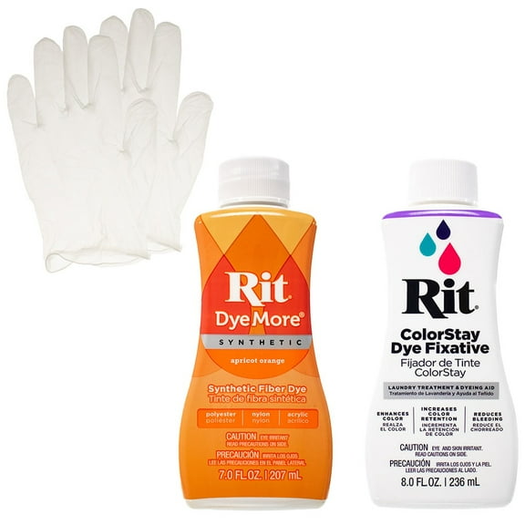 Rit Synthetic Liquid Dye with ColorStay Fixative Bundle – All in One Kit with Gloves to Reduce Color Bleed