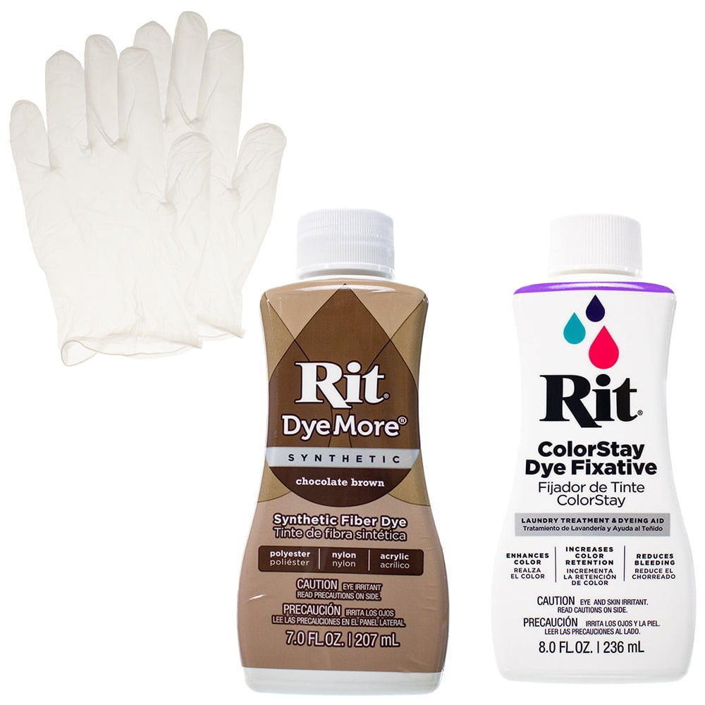 Rit Synthetic Liquid Dye with ColorStay Fixative Bundle – All in One Kit with Gloves to Reduce Color Bleed