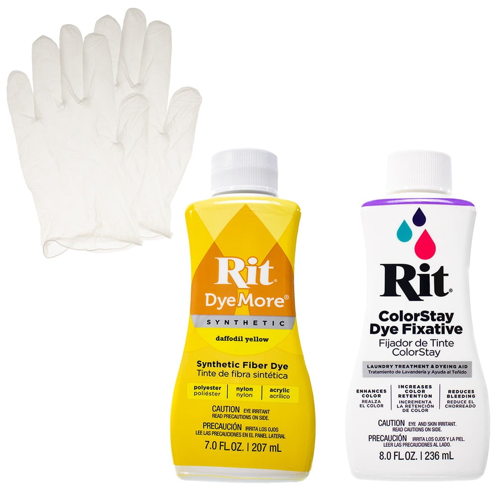 Rit Synthetic Liquid Dye with ColorStay Fixative Bundle – All in One Kit with Gloves to Reduce Color Bleed