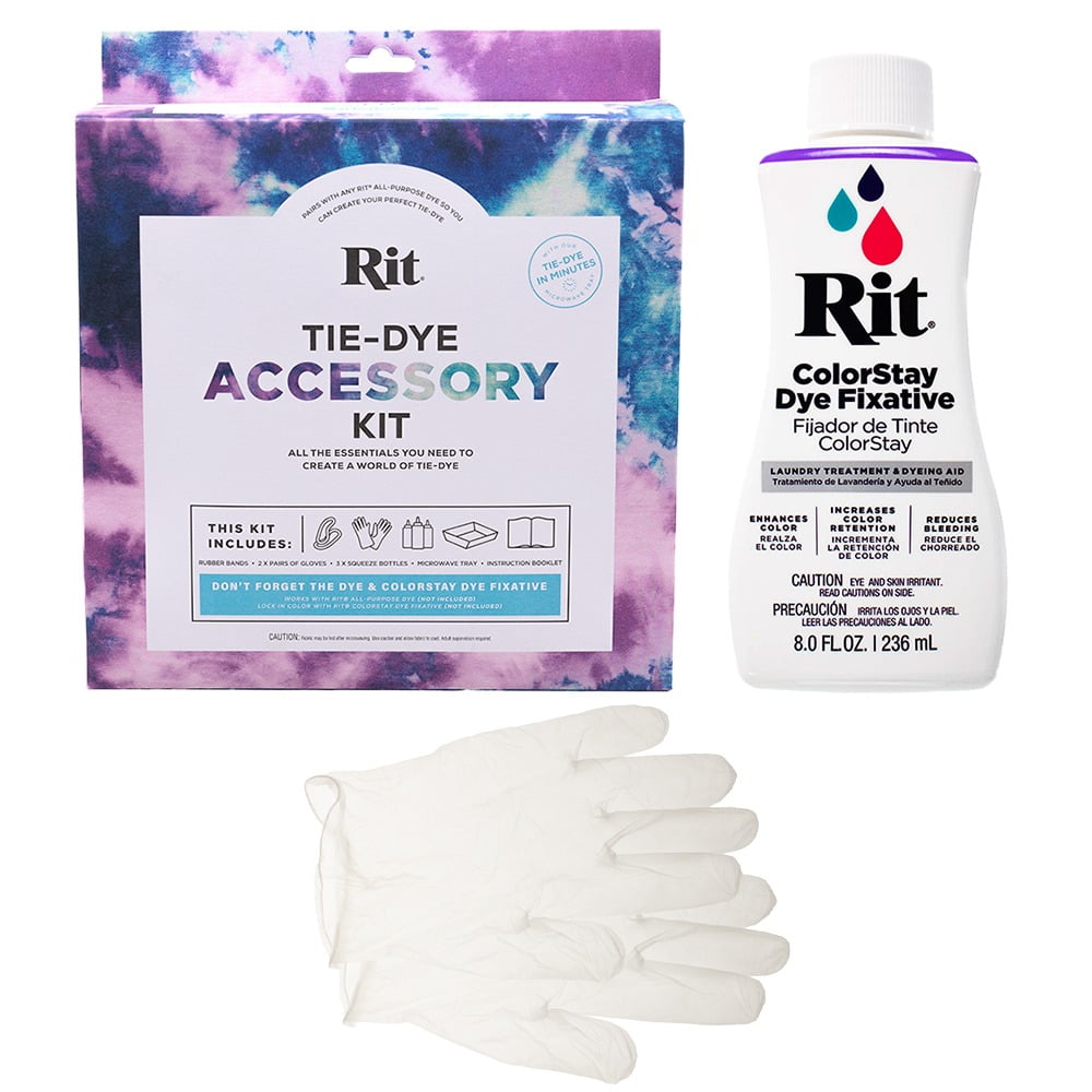 Rit Tie Dye Kit with ColorStay Fixative Bundle – All in One Kit with Gloves to Reduce Color Bleed