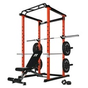 RitFit 1000LB Capacity Power Cage Rack with Bench, 100LB Bumper Plates, Great Choice for Home Package Gym