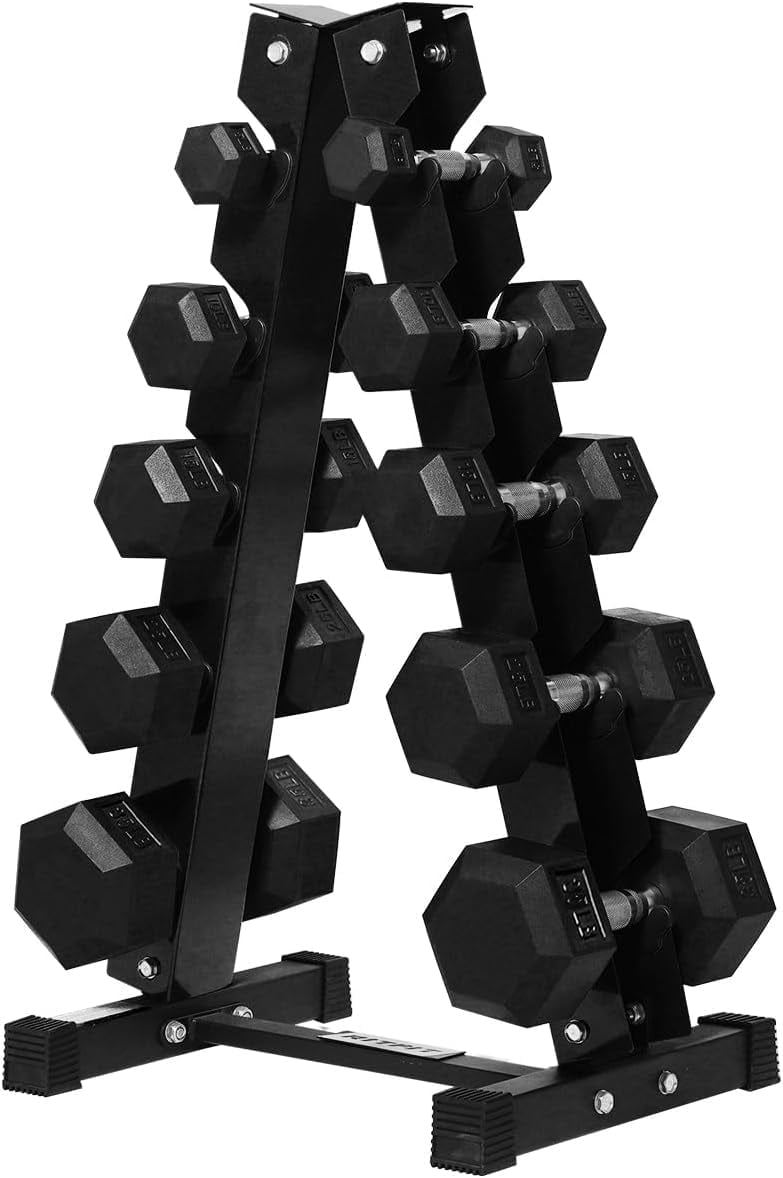 RitFit 180 LB Rubber Hex Dumbbells Set with Optional Dumbbell Rack, Multi Weight Set to Choose, Ideal for Home Gym and Fitness