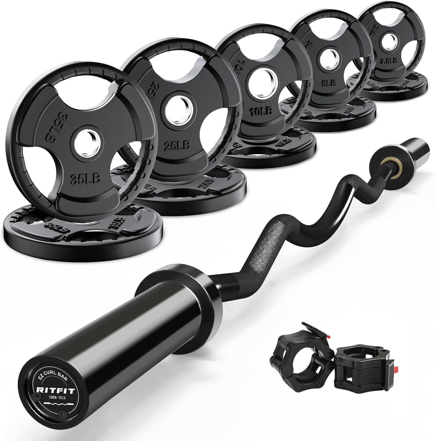 RitFit Inch EZ Curl Bar with Weights, 700LBS Weight Capacity