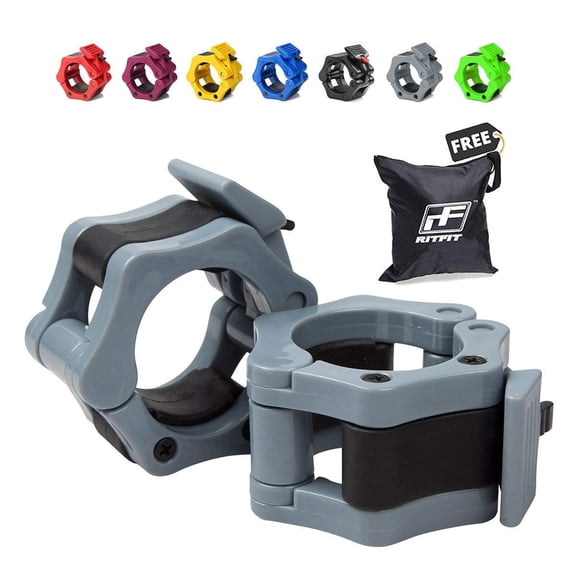 RitFit 2 inch Olympic Barbell Clips Set of 2, Barbell Clamps with ABS Locking & Quick Release & Carry Bag(Grey)