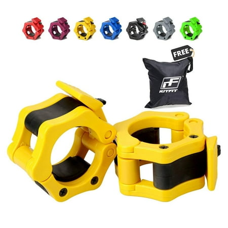 RitFit 2 inch Olympic Barbell Clips Set of 2, Barbell Clamps with ABS Locking & Quick Release & Carry Bag (Yellow)