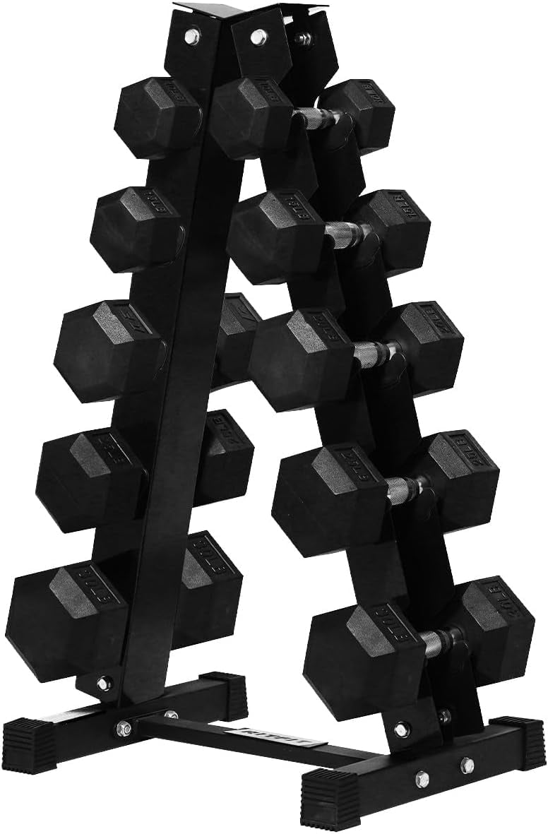 RitFit 200 LB Rubber Hex Dumbbells Set with Optional Dumbbell Rack, Multi Weight Set to Choose, Ideal for Home Gym and Fitness