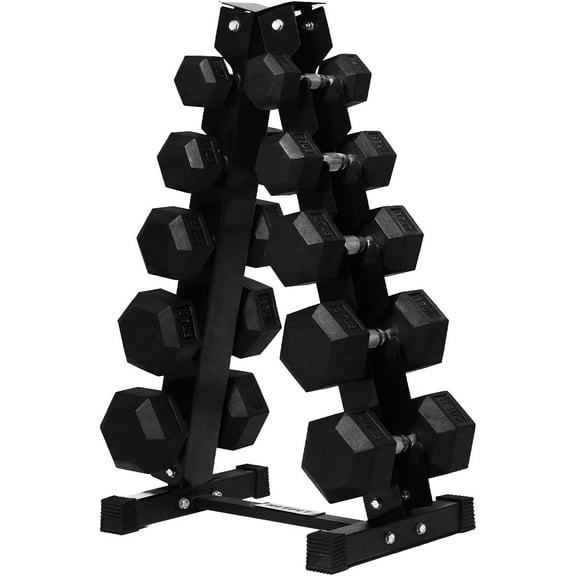 RitFit 250LB Rubber Hex Dumbbell Sets with Weights Rack, Multiple Color Choices Available, Great Gym Equipment for Home, Strength Training, Workouts (250LB, Black)