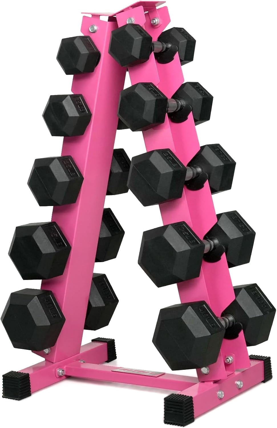 RitFit 250LB Rubber Hex Dumbbell Sets with Weights Rack, Multiple Color Choices Available, Great Gym Equipment for Home, Strength Training, Workouts (250LB, Pink)