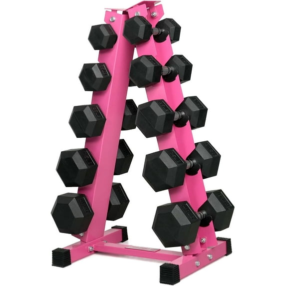 RitFit 250LB Rubber Hex Dumbbell Sets with Weights Rack, Multiple Color Choices Available, Great Gym Equipment for Home, Strength Training, Workouts (250LB, Pink)