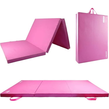 RitFit 3' x 6' Folding Gymnastics Mat with Carrying Handles for Yoga, Stretching, Core Workouts(Pink)