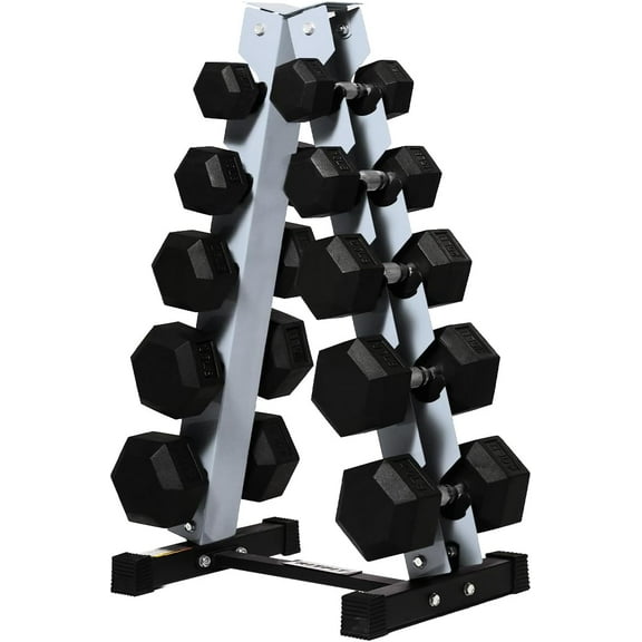 RitFit 300LB Rubber Hex Dumbbell Sets with Weights Rack, Multiple Color Choices Available, Great Gym Equipment for Home, Strength Training, Workouts (300LB, Grey)