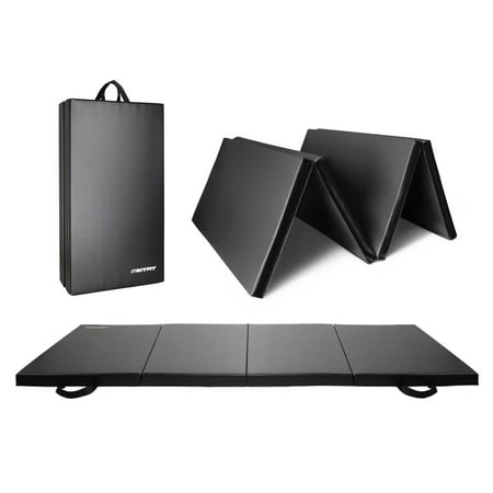 RitFit 4' x 8' Folding Gymnastics Mat with Carrying Handles for Yoga, Stretching, Core Workouts(Black)