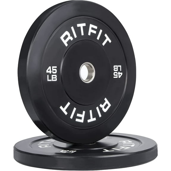 RitFit 45lb Olympic Weight Plate Set of 2, Bumper Plates With Steel Insert, Olympic Barbell Weight Plates for Gym and Home, Single, Pair