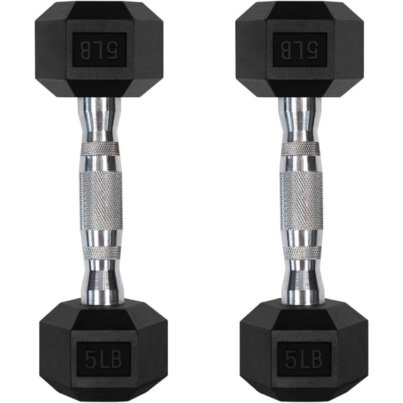 RitFit Rubber Hex Dumbbell Weight 5-60 Lbs. with Metal Handle for Strength Training, Full Body Functional Workouts