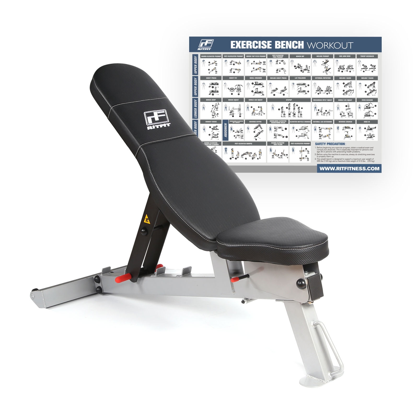 RitFit Adjustable Foldable Utility Weight Bench for Home Gym