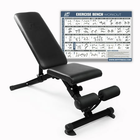 RitFit Adjustable Foldable Utility Weight Bench for Home Gym, Weightlifting and Strength Training - Bonus Workout Poster