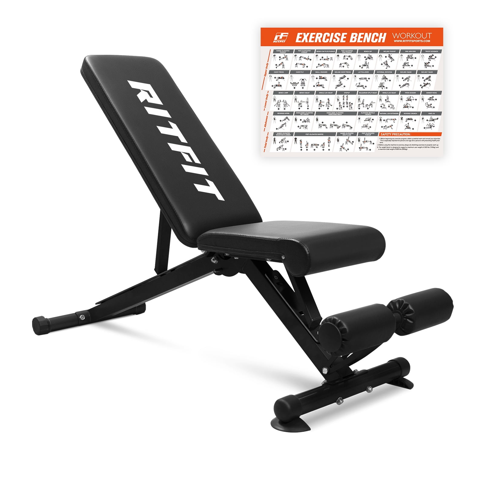 Pooboo Sturdy Foldable Weight Bench Adjustable Incline No ASSEMBLY NEEDED  Strength Training Bench for Full Body Workout Home Gym 800lbs