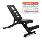 RitFit Adjustable Foldable Utility Weight Bench for Home Gym, Weightlifting and Strength Training - Bonus Workout Poster