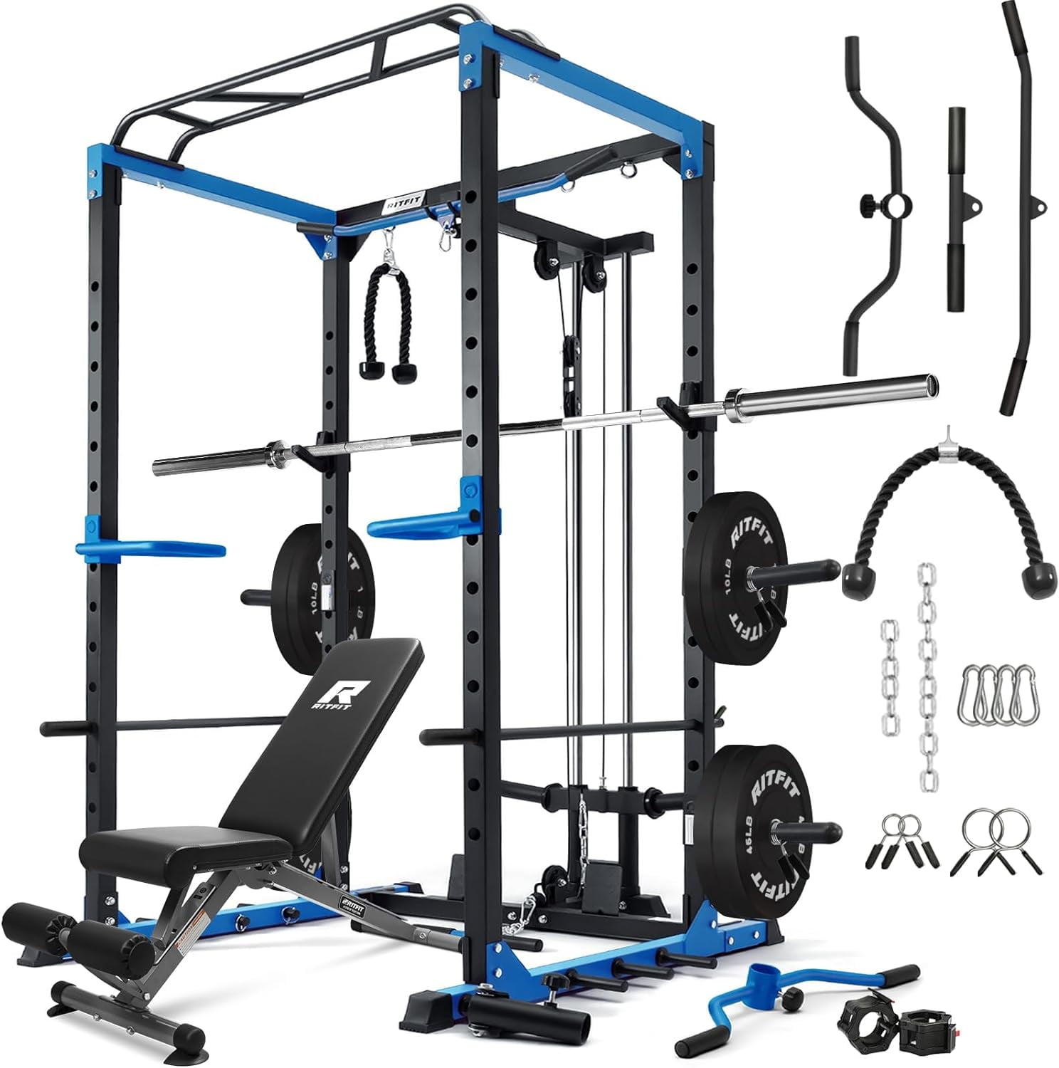 RitFit All-in-One Squat Rack for Home Gym, PPC02C Multi-Function 1000 ...