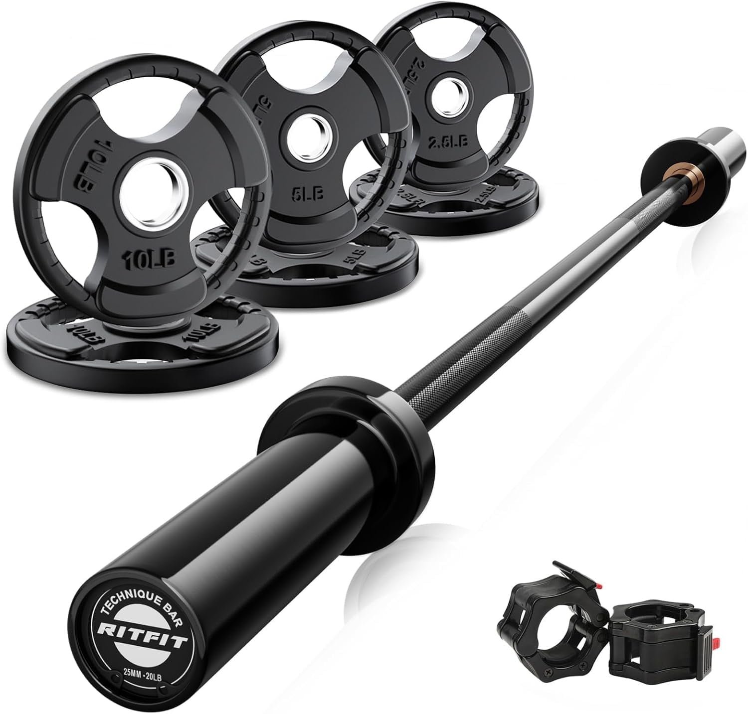 RitFit Barbell Weight Set 4FT Olympic Barbell with Weight Plates