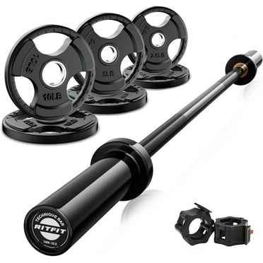 RitFit Barbell Weight Set - 4FT Olympic Barbell with Weight Plates (55-115LB Total) - Weightlifting Equipment for Squats, Curls, Deadlifts, Presses, Hip Thrusts 4FT Black Bar with 35LB Plates