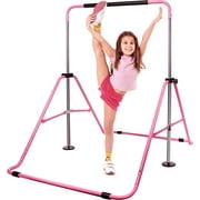 RitFit Foldable Gymnastics Training Bar for Kids, Height Adjustable Kip Bar with 330 LB Capacity for Gymnastics, Streching, Hanging, Pull-Up (Pink)