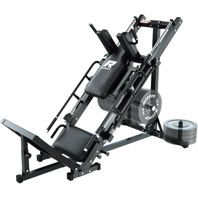RitFit Leg Press Hack Squat Machine, Professional Adjustable Leg Press Machine for Home Gym with Linear Bearing and Weight Storage Posts, Full Lower Body Workout, Black