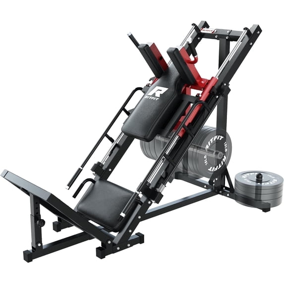 RitFit Leg Press Hack Squat Machine, Professional Adjustable Leg Press Machine for Home Gym with Linear Bearing and Weight Storage Posts, Full Lower Body Workout, Red