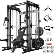 RitFit M1 Pro Smith Machine with Cable Crossover System, Multi-Function Squat Rack Power Cage for Home Gym, Power Rack and Packages Black bp170 Package