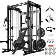 RitFit M1 Pro Smith Machine with Cable Crossover System, Multi-Function Squat Rack Power Cage for Home Gym, Power Rack and Packages Black bp230 Package