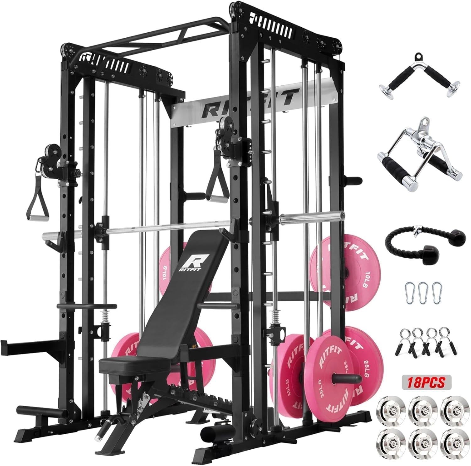 RitFit M1 Pro Smith Machine with Cable Crossover System, Multi-Function ...
