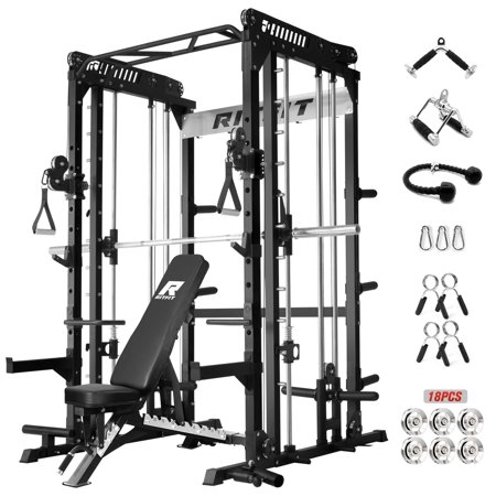 RitFit M1 Pro Smith Machine with Cable Crossover System, Multi-Function Squat Rack Power Cage for Home Gym, Power Rack and Packages with Weight Bench, Black