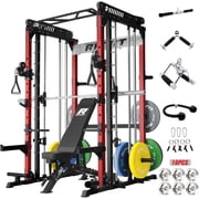 RitFit M1 Pro Smith Machine for Home Gym with Cable Crossover System, Multi-Function Squat Rack Power Cage, Power Rack and Packages Red CLBP260 Package