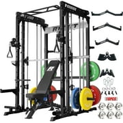 RitFit M1 Pro Smith Machine for Home Gym with Cable Crossover System, Multi-Function Squat Rack Power Cage, Power Rack and Packages Black CLBP370 Package