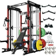 RitFit M1 Pro Smith Machine for Home Gym with Cable Crossover System, Multi-Function Squat Rack Power Cage, Power Rack and Packages Red CLBP370 Package