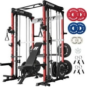 RitFit M1 Pro Smith Machine for Home Gym with Cable Crossover System, Multi-Function Squat Rack Power Cage, Power Rack and Packages Red bp370 Package