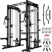 RitFit M1 Pro Smith Machine with Cable Crossover System, Multi-Function Squat Rack Power Cage for Home Gym, Power Rack and Packages Black