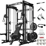 RitFit M1 Pro Smith Machine with Cable Crossover System, Multi-Function Squat Rack Power Cage for Home Gym, Power Rack and Packages Black bp260 Package