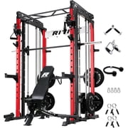 آلة RitFit M1 Smith مع نظام الكبل المتقاطع ، قفص طاقة رف القرفصاء متعدد الوظائف للألعاب الرياضية المنزلية ، رف الطاقة والحزم مع مجموعة الوزن الأولمبية ، مقعد الوزن ، البار الأولمبي والمزيد