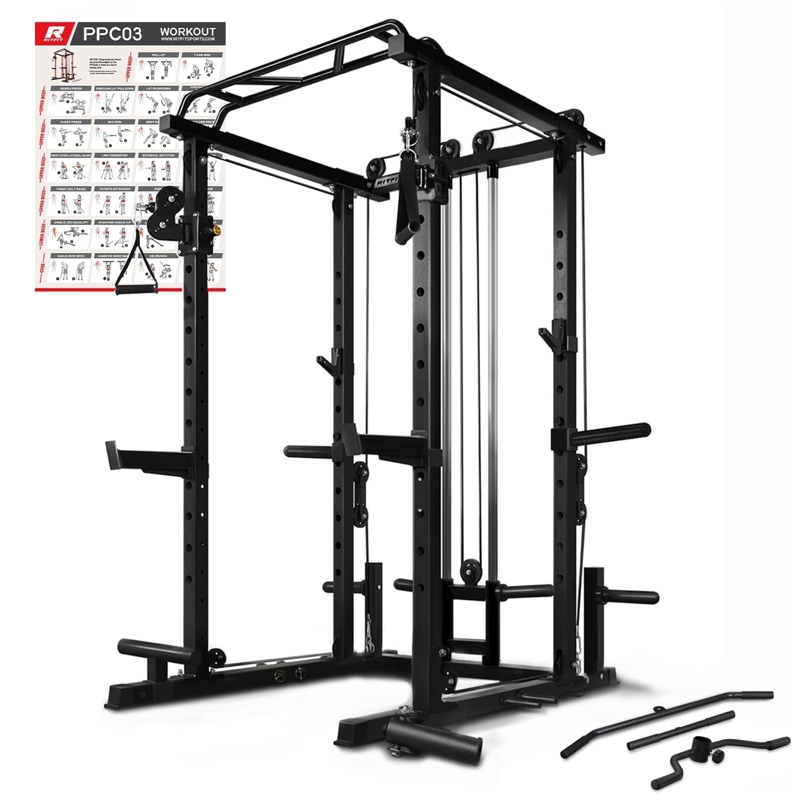 RitFit Multi-Function Power Rack Cage PPC03 with Adjustable Cable ...